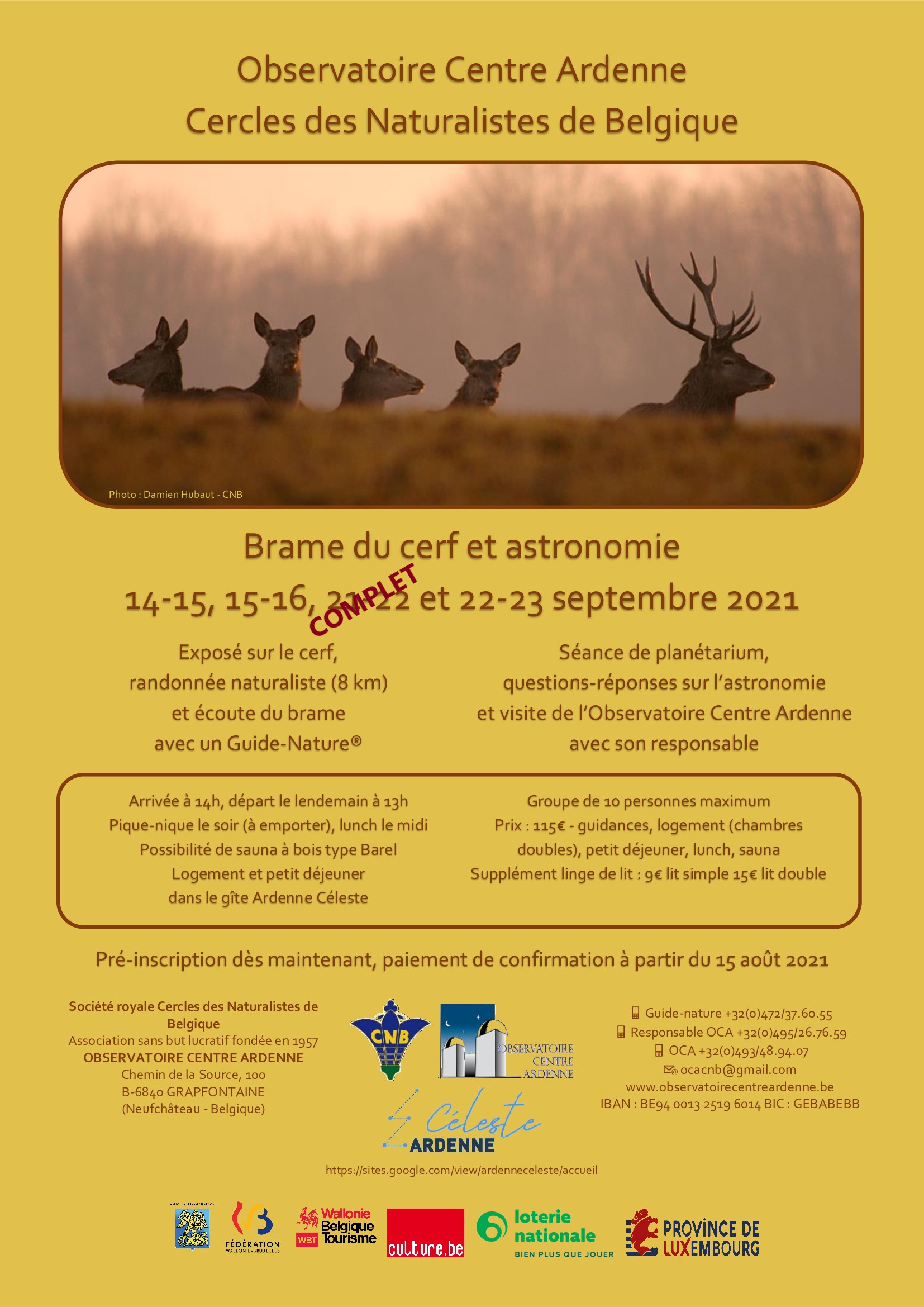 Affiche de l'évènement : stage astronomie et brame du cerf